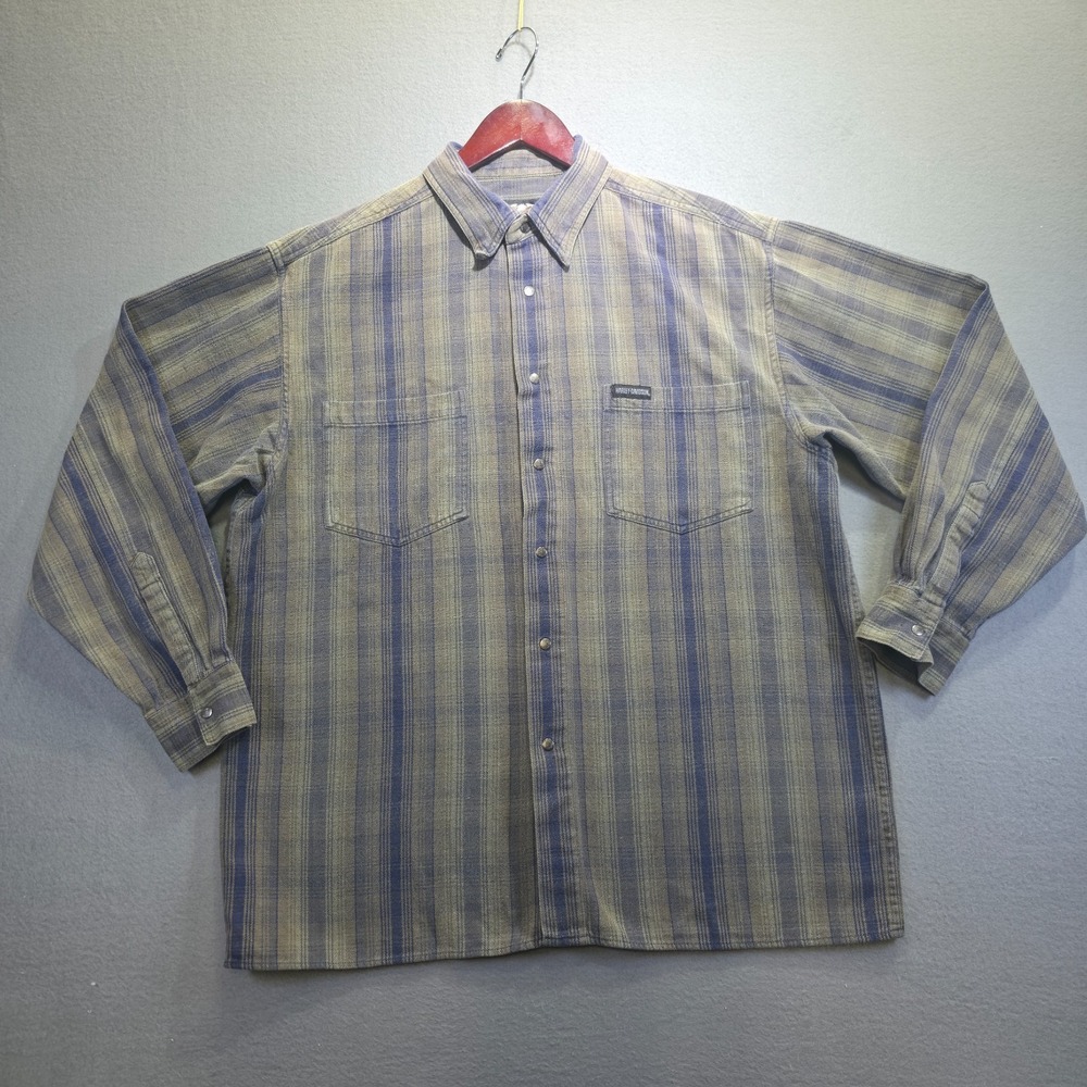 Harley Davidson Men's Green Plaid Metal Snap Flannel Size XL